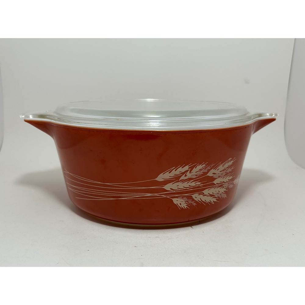 Vintage Pyrex Autumn Harvest 475-B 2.5L Casserole Dish with Lid Orange Wheat‎